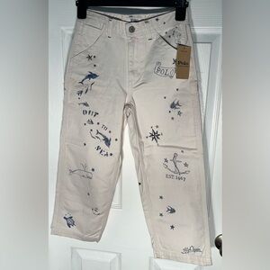 NWT Polo Ralph Lauren Kids Nautical Wide-Leg Cotton Jeans, Hardy Wash Size 12